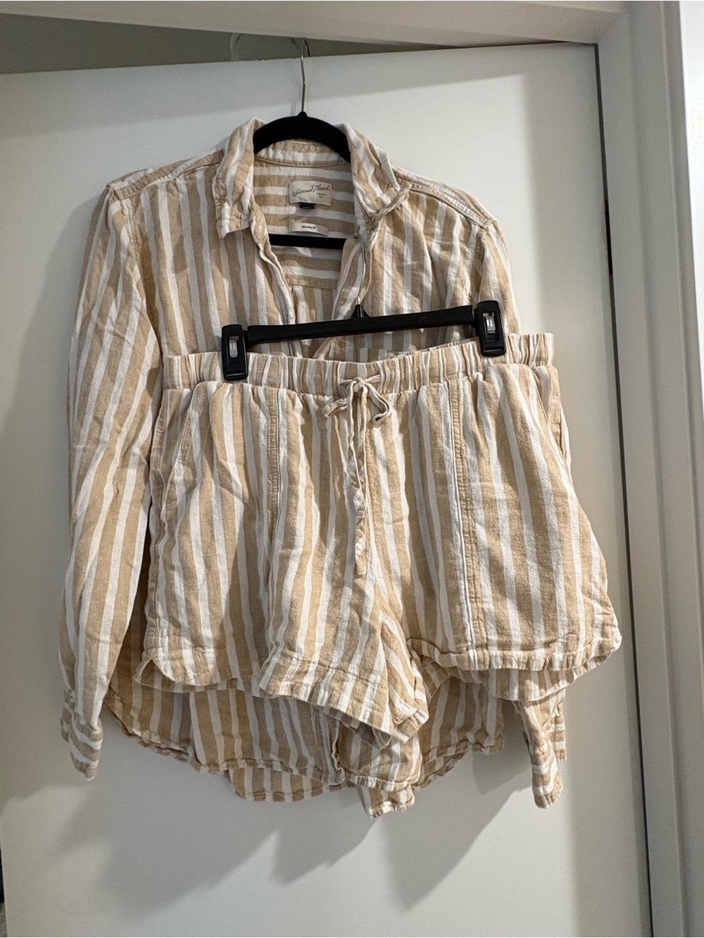 Universal Thread Linen Button-Down Shirt and shorts set - Tan Striped L